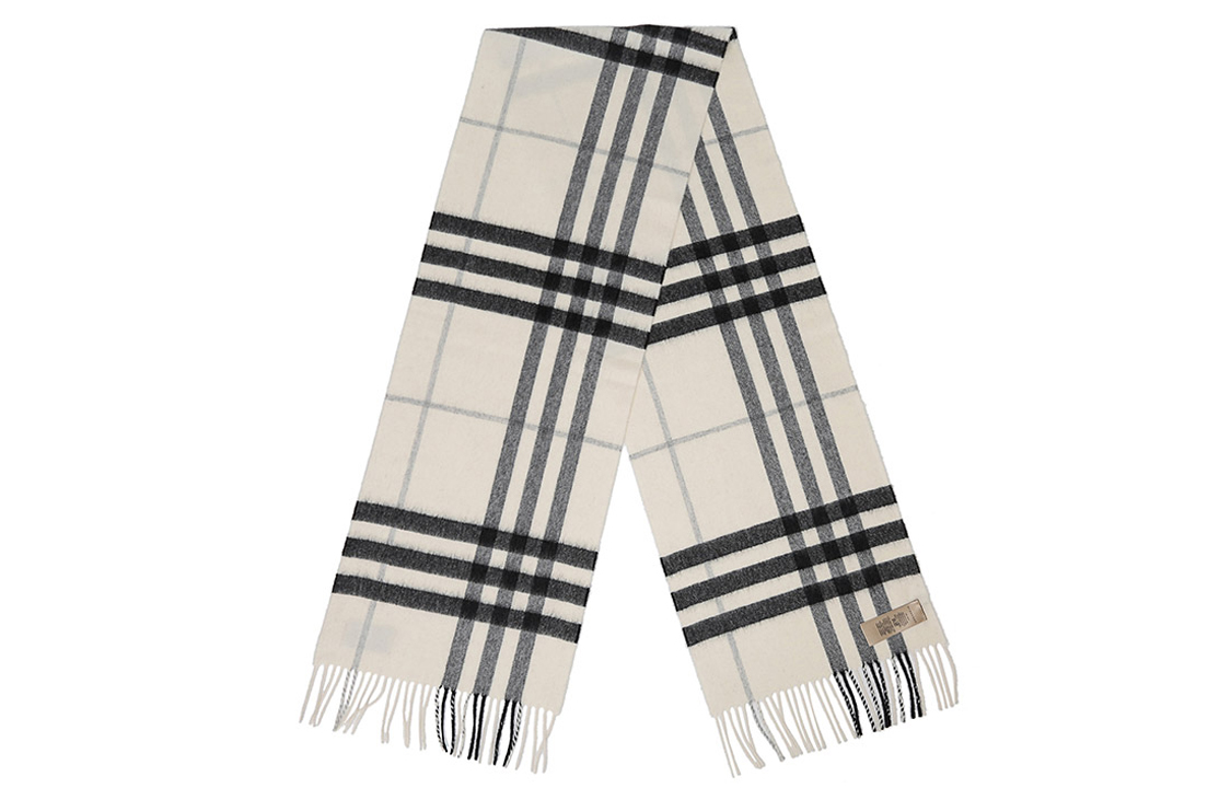 Burberry Cashmere Check Scarf Unisex Couple's Model Natural White 3994123