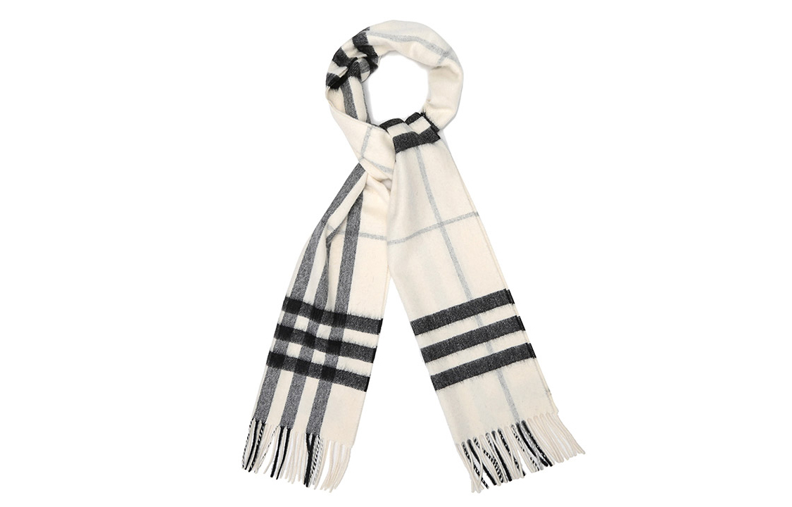 Burberry Cashmere Check Scarf Unisex Couple's Model Natural White 3994123 圖 5