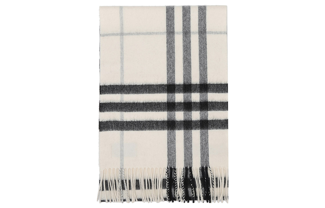 Burberry Cashmere Check Scarf Unisex Couple's Model Natural White 3994123 圖 6