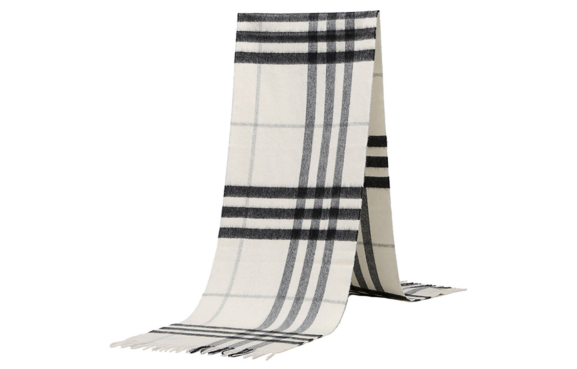 Burberry Cashmere Check Scarf Unisex Couple's Model Natural White 3994123 圖 7