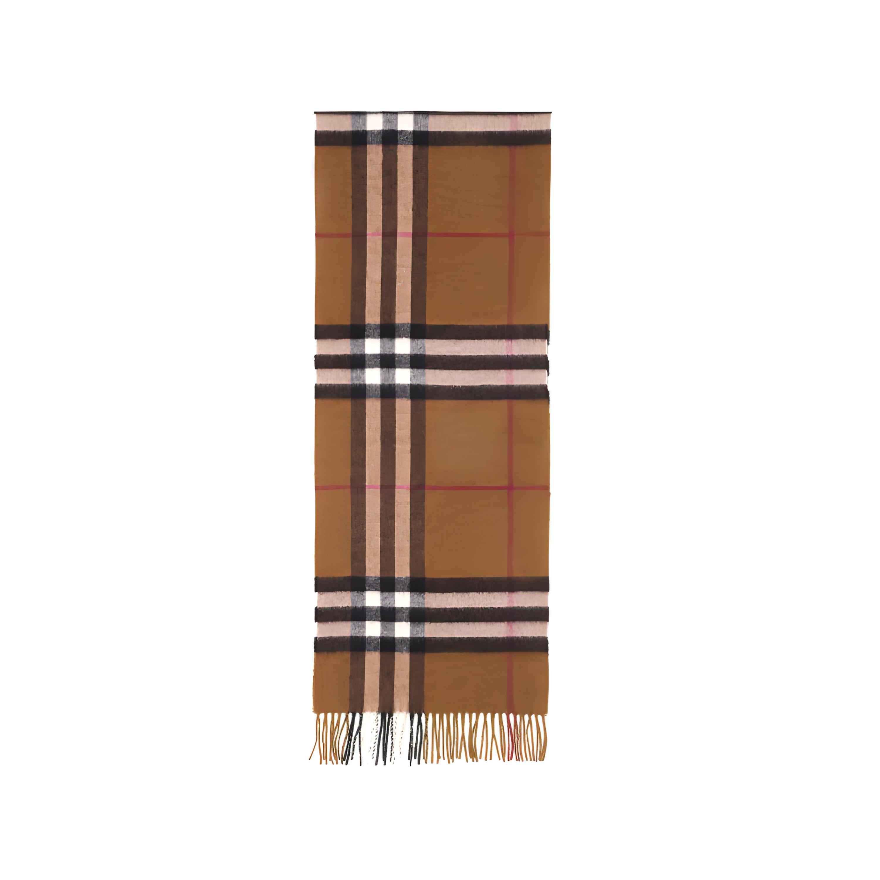 Burberry Cashmere Check Scarf with Tassels Unisex - Birch Brown 80371471