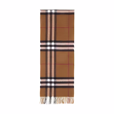 Burberry Cashmere Check Scarf with Tassels Unisex - Birch Brown 80371471