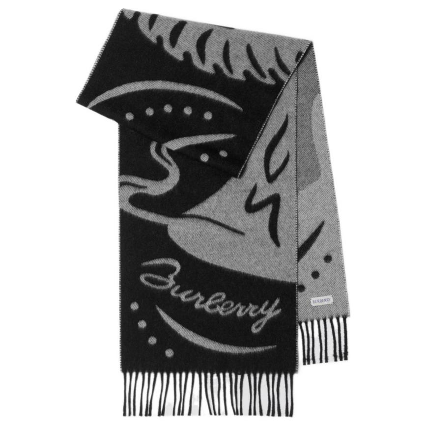Burberry Cashmere Logo Detail Scarf Unisex Black 80997401 圖 2
