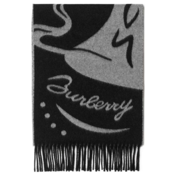 Burberry Cashmere Logo Detail Scarf Unisex Black 80997401 圖 3
