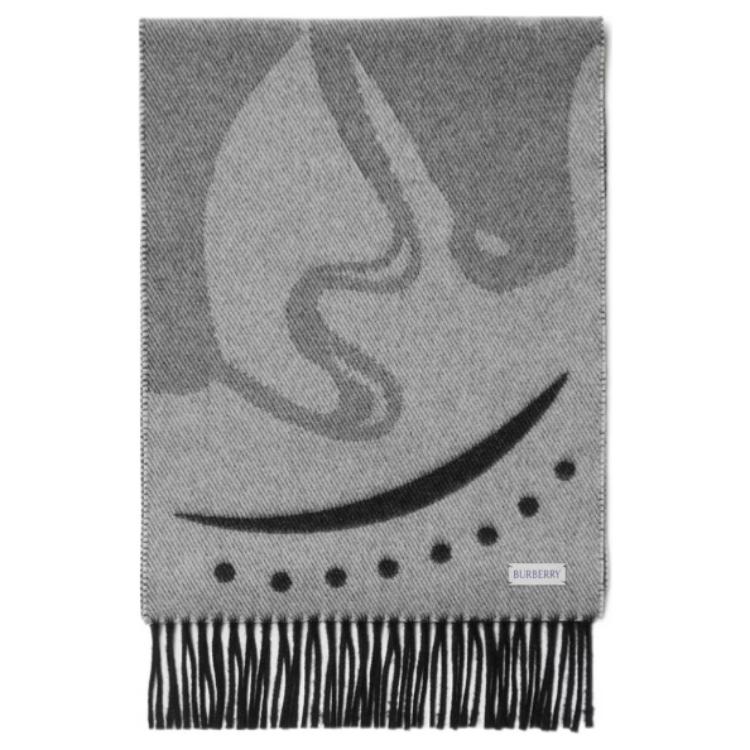 Burberry Cashmere Logo Detail Scarf Unisex Black 80997401 圖 4