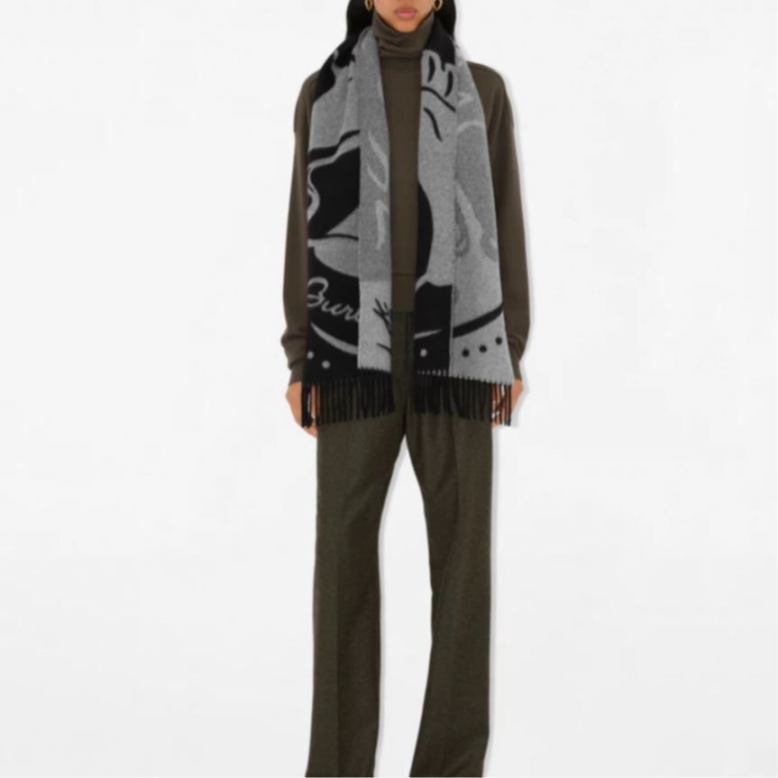 Burberry Cashmere Logo Detail Scarf Unisex Black 80997401 圖 6