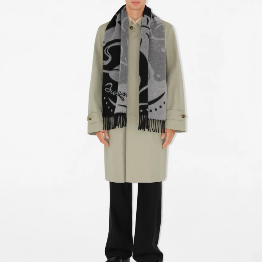 Burberry Cashmere Logo Detail Scarf Unisex Black 80997401 圖 7