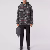 Lookbook Burberry 深灰色格紋羊毛混紡連帽粗呢外套休閒夾克. 80450071