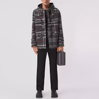 Shop Burberry 深灰色格紋羊毛混紡連帽粗呢外套休閒夾克. 80450071