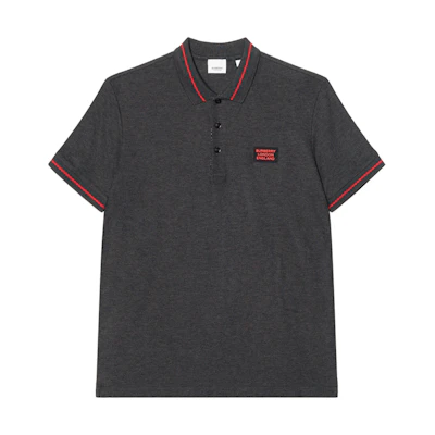 Burberry Charcoal Grey Logo Patch Polo Shirt with Striped Trims 80336861