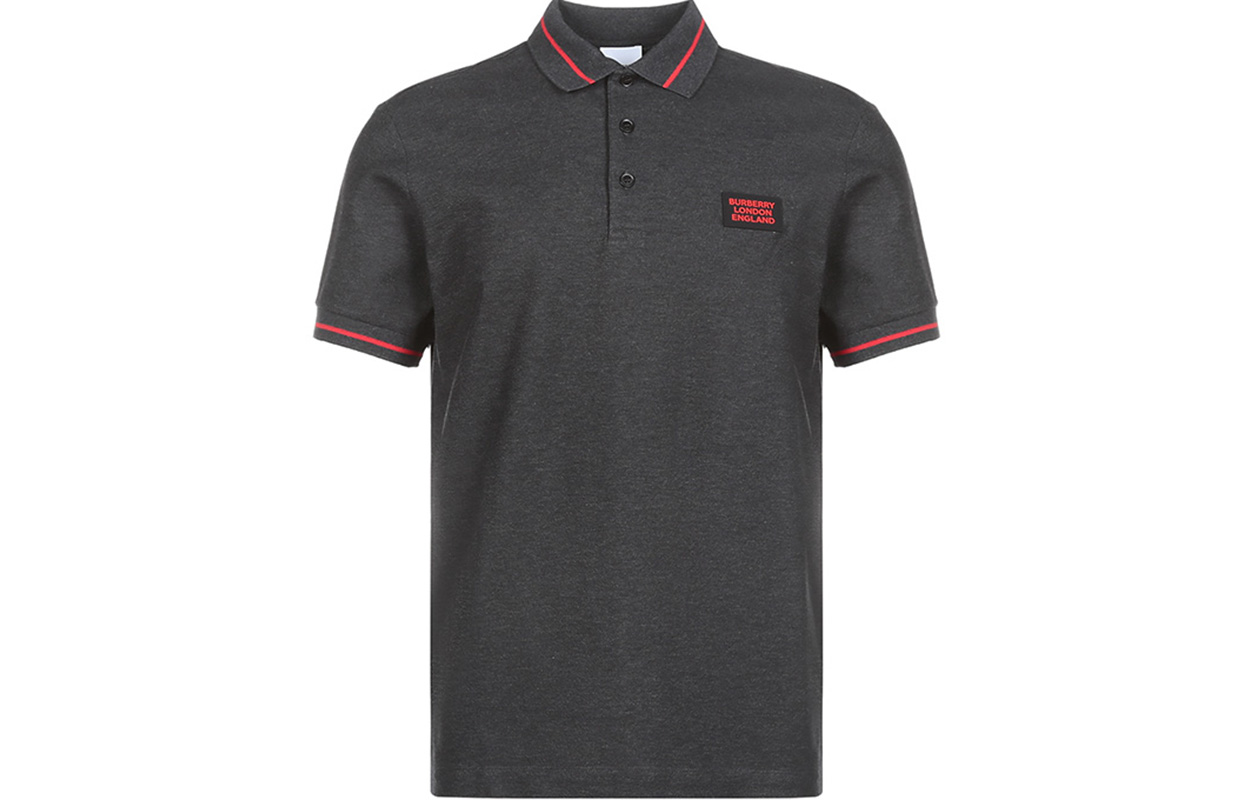 Order Burberry Baju Polo Kelabu Arang Patch Logo dengan Trim Berjalur. 80336861