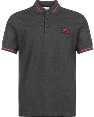 Burberry Baju Polo Kelabu Arang Patch Logo dengan Trim Berjalur. 80336861 Order Burberry Baju Polo Kelabu Arang Patch Logo dengan Trim Berjalur. 80336861