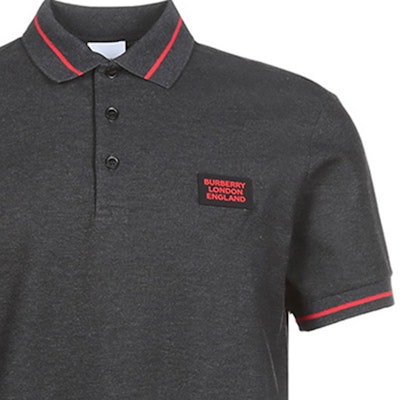 Burberry Baju Polo Kelabu Arang Patch Logo dengan Trim Berjalur. 80336861 Cheap Burberry Baju Polo Kelabu Arang Patch Logo dengan Trim Berjalur. 80336861