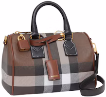 Buy Burberry Check and Leather Bowling Bag Mini Dark Birch Brown