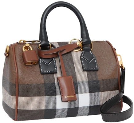 Burberry Check and Leather Bowling Bag Mini Dark Birch Brown Buy Burberry Check and Leather Bowling Bag Mini Dark Birch Brown