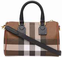 Order Burberry Check and Leather Bowling Bag Mini Dark Birch Brown