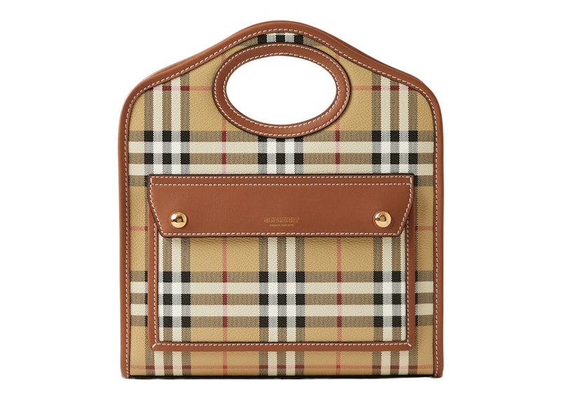 Buy バーバリー チェック&レザー ミニポケットバッグ (ブラウン)
