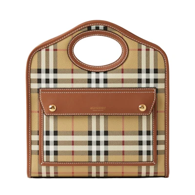 Burberry Check And Leather Mini Pocket Bag Briar Brown