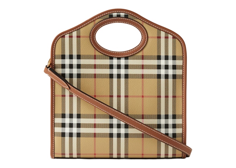 Lookbook バーバリー チェック&レザー ミニポケットバッグ (ブラウン)
