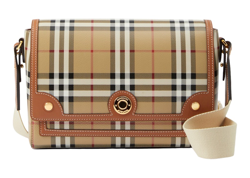 Burberry Check And Leather Note Bag Briar Brown