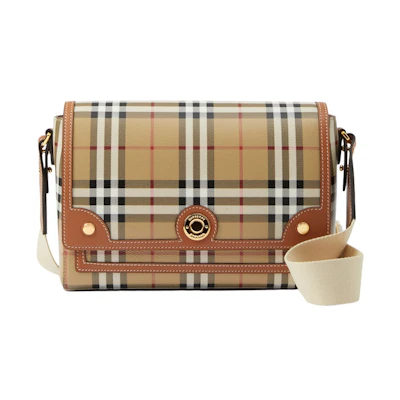 Burberry Check And Leather Note Bag Briar Brown