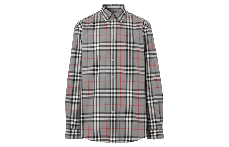 Burberry Check Button-Down Shirt Storm Grey for Men 8028886