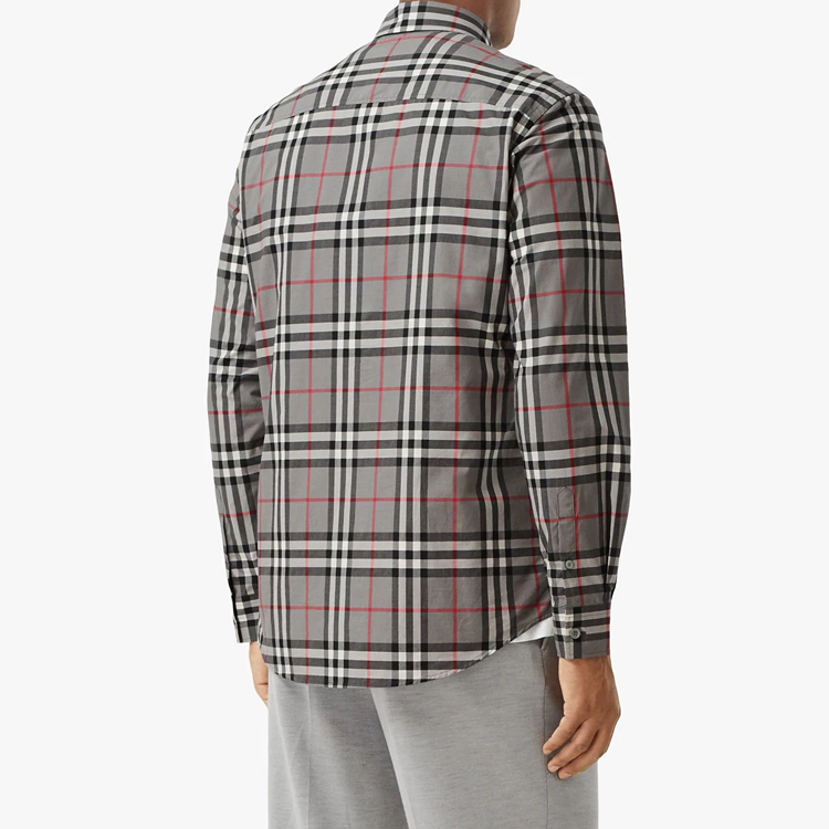 Shop Kemeja Burberry Check Lengan Panjang Storm Grey Pria 8028886