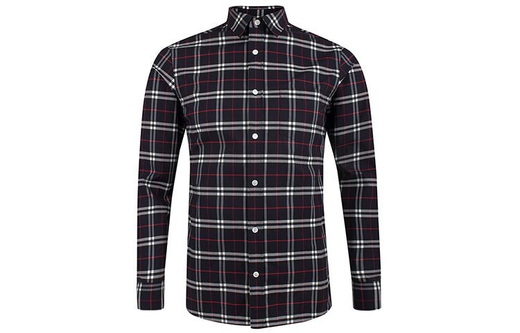 Burberry Check Button-Up Long Sleeve Shirt Navy Blue 80048351