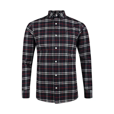 Burberry Check Button-Up Long Sleeve Shirt Navy Blue 80048351