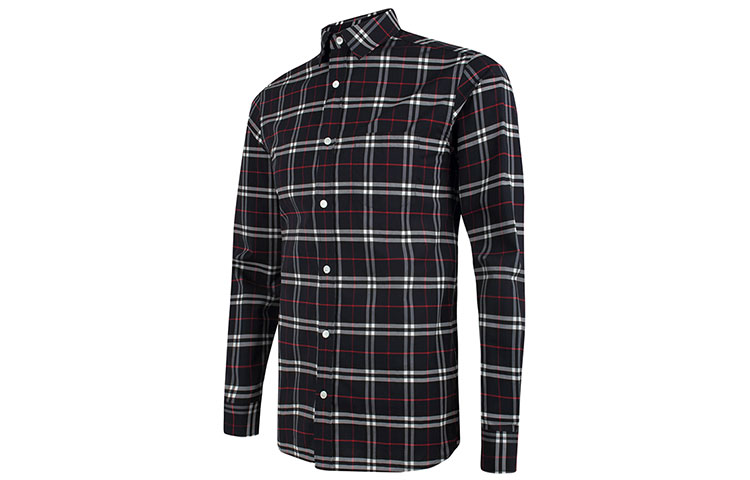 Shop 버버리 체크 버튼업 긴소매 셔츠 네이비 블루 80048351