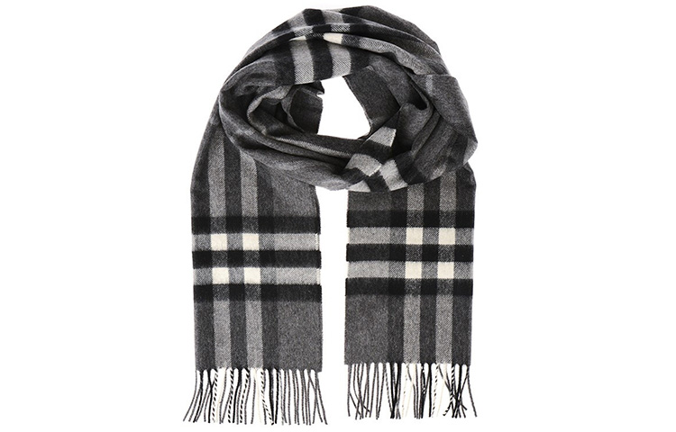Burberry Check Cashmere Fringe Scarf Unisex Couple's Gray 8015541 圖 2