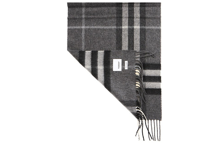 Burberry Check Cashmere Fringe Scarf Unisex Couple's Gray 8015541 圖 4