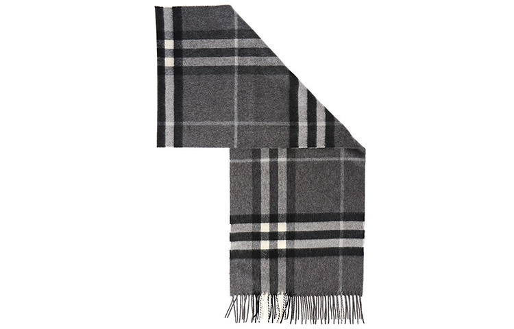 Burberry Check Cashmere Fringe Scarf Unisex Couple's Gray 8015541 圖 5