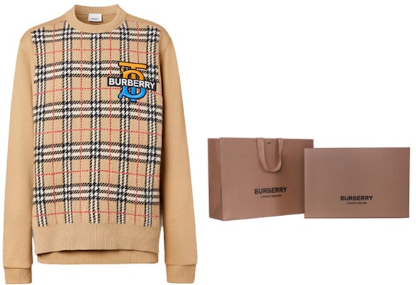 Burberry Check Cashmere Knit Sweatshirt Beige 80362011 3