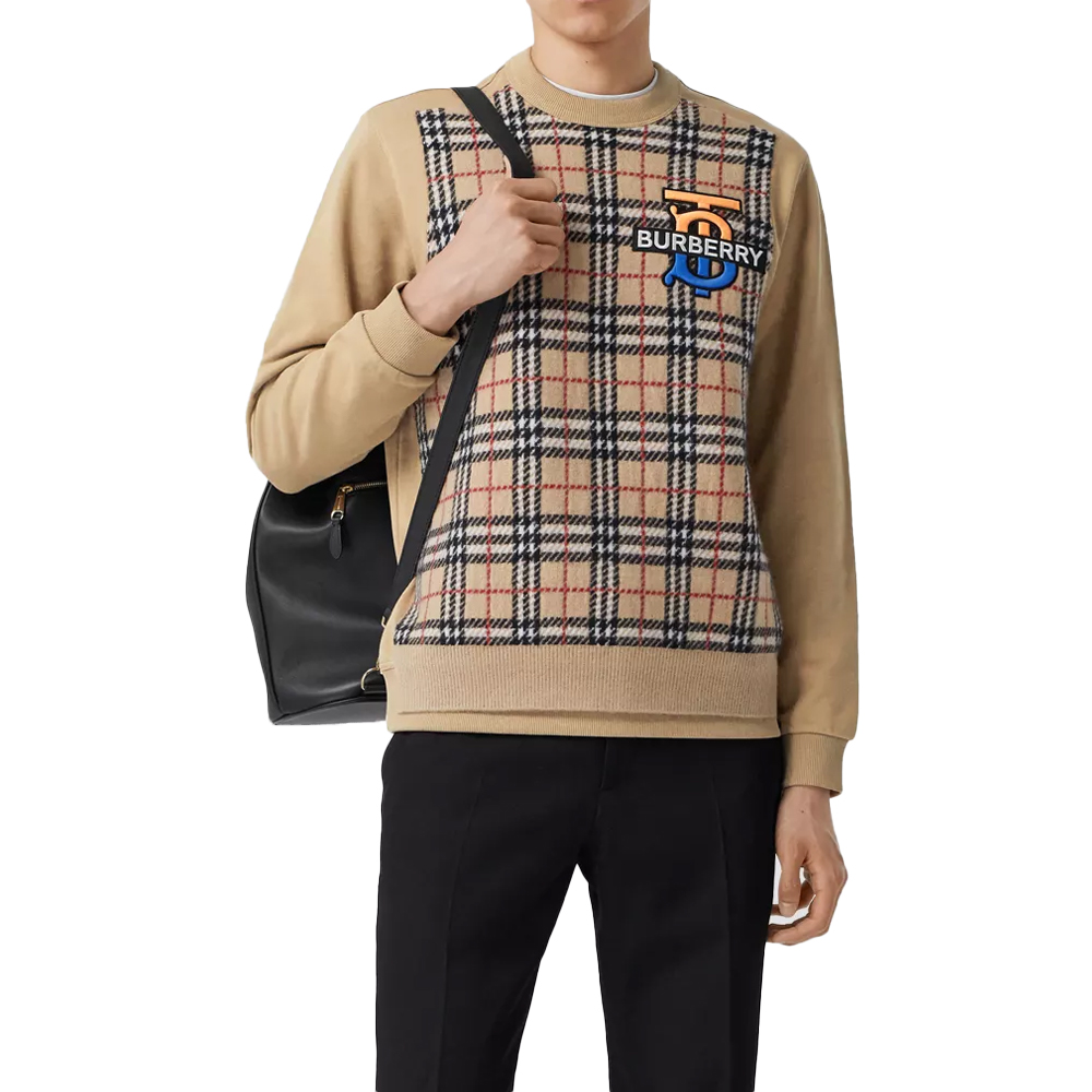 Shop Sudadera Beige de Punto de Cachemira con Cuadros Burberry 80362011