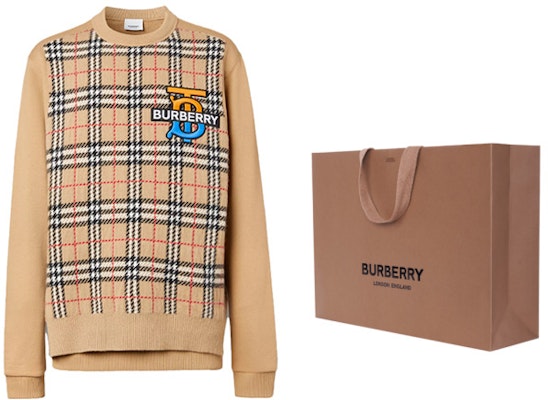 Burberry Check Cashmere Knit Sweatshirt Beige 80362011 2