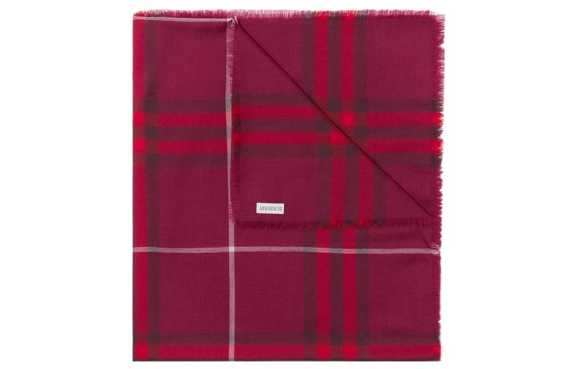 Burberry Check Cashmere Scarf with Fringe Unisex Couple Style - Red 80776801 圖 4