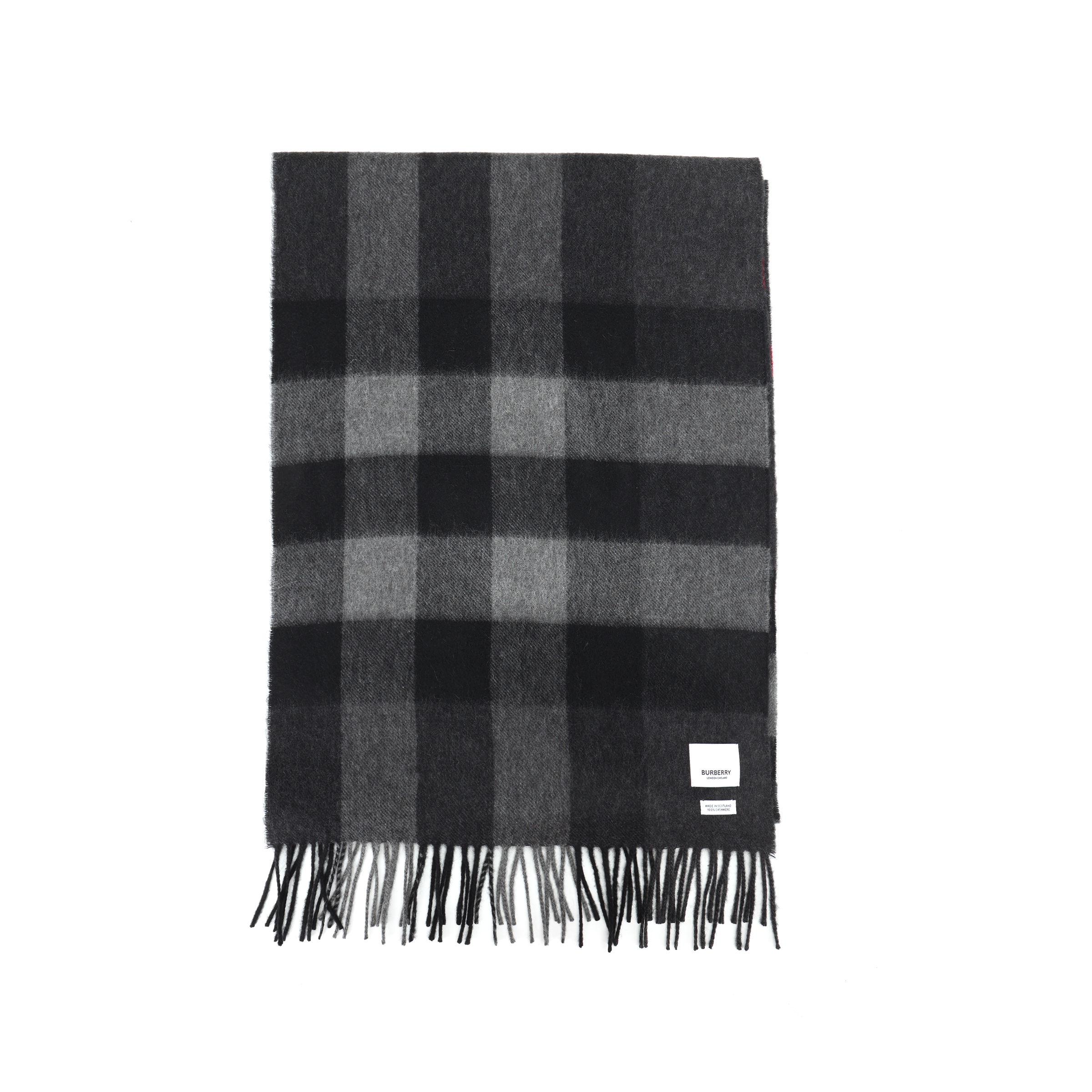 Burberry Check Cashmere Scarf with Fringes Charcoal Unisex 80155511