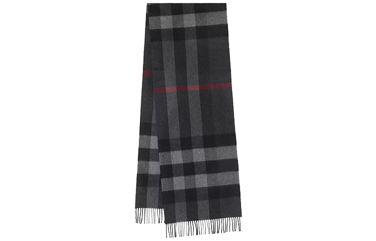 Burberry Check Cashmere Scarf with Fringes Charcoal Unisex 80155511 圖 2