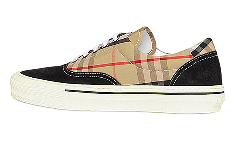Buy Burberry Sepatu Sneaker Kotak Kapas dan Suede 'Khaki' 8016301
