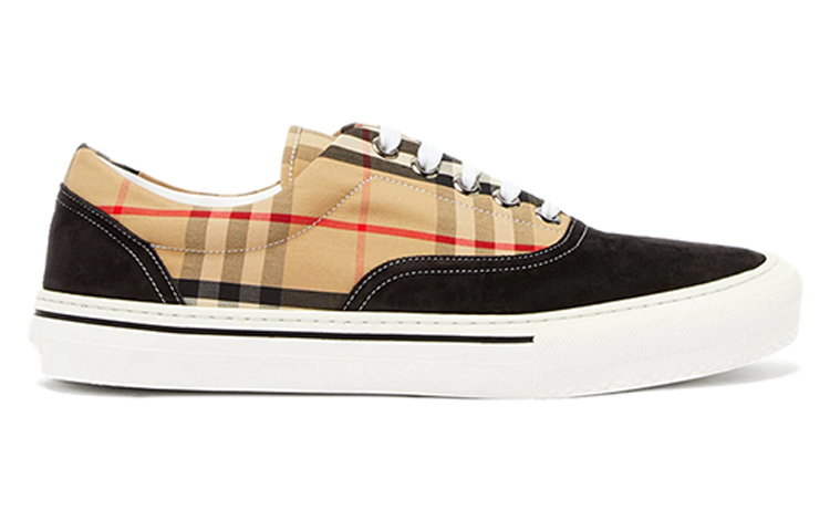 Order Burberry Sepatu Sneaker Kotak Kapas dan Suede 'Khaki' 8016301