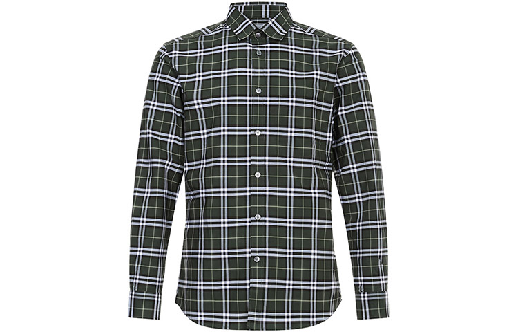 Burberry Check Cotton Long Sleeve Shirt Seaweed Green 80175661