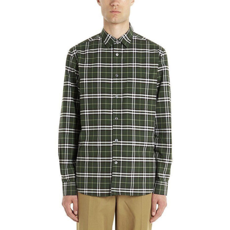 Burberry Check Cotton Long Sleeve Shirt Seaweed Green 80175661 圖 4