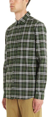 Burberry Check Cotton Long Sleeve Shirt Seaweed Green 80175661 Details for Burberry Check Cotton Long Sleeve Shirt Seaweed Green 80175661