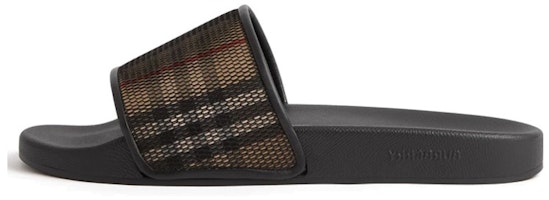Burberry Check Cotton Mesh Slides Black 80655781 Burberry Check Cotton Mesh Slides Black 80655781