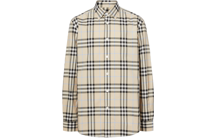 Burberry Check Cotton Poplin Long Sleeve Shirt Light Almond. 80386621
