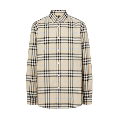 Burberry Check Cotton Poplin Long Sleeve Shirt Light Almond. 80386621