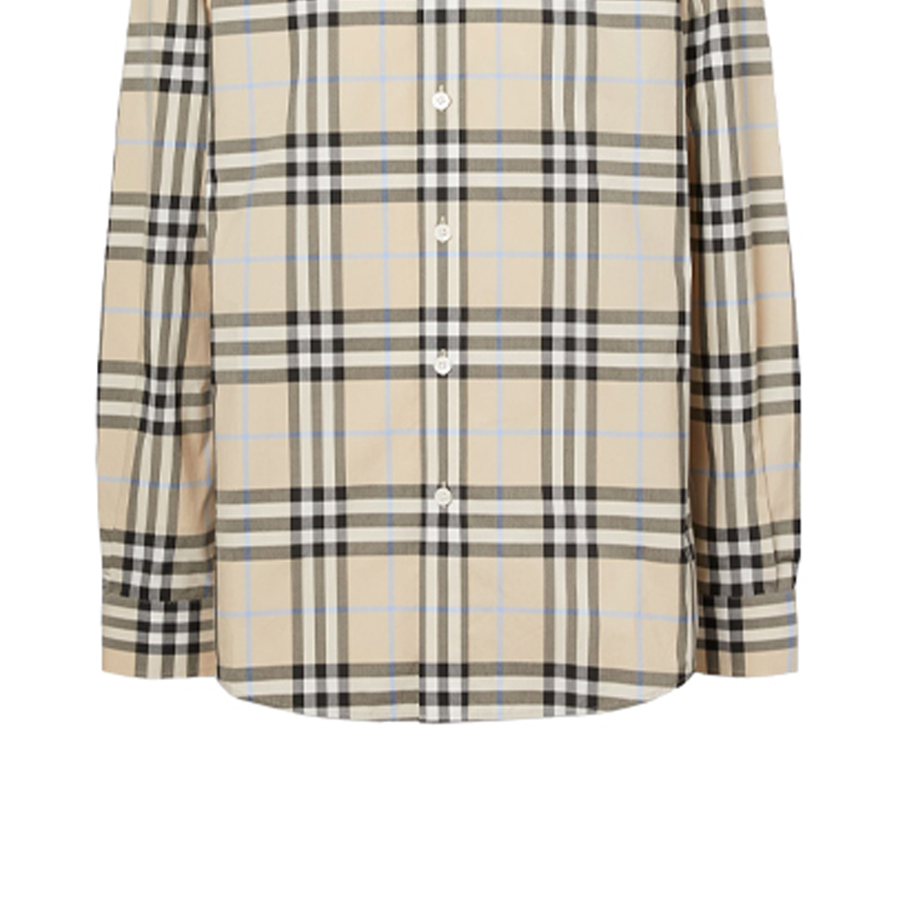 Sizing Burberry 格紋純棉府綢長袖襯衫 浅杏色 80386621