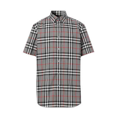 Burberry Check Cotton Short Sleeve Shirt Grey 80293701