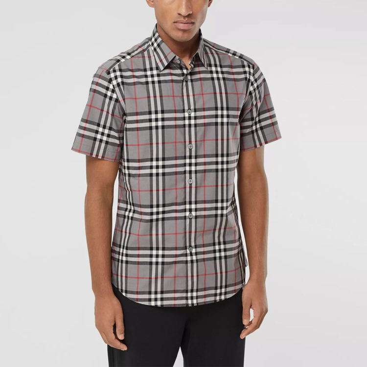 Burberry Check Cotton Short Sleeve Shirt Grey 80293701 圖 3